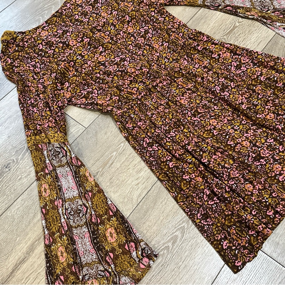 Rebellion Floral Bell Sleeve Prairie Mini Dress in Fall Colors - Picture 12 of 12